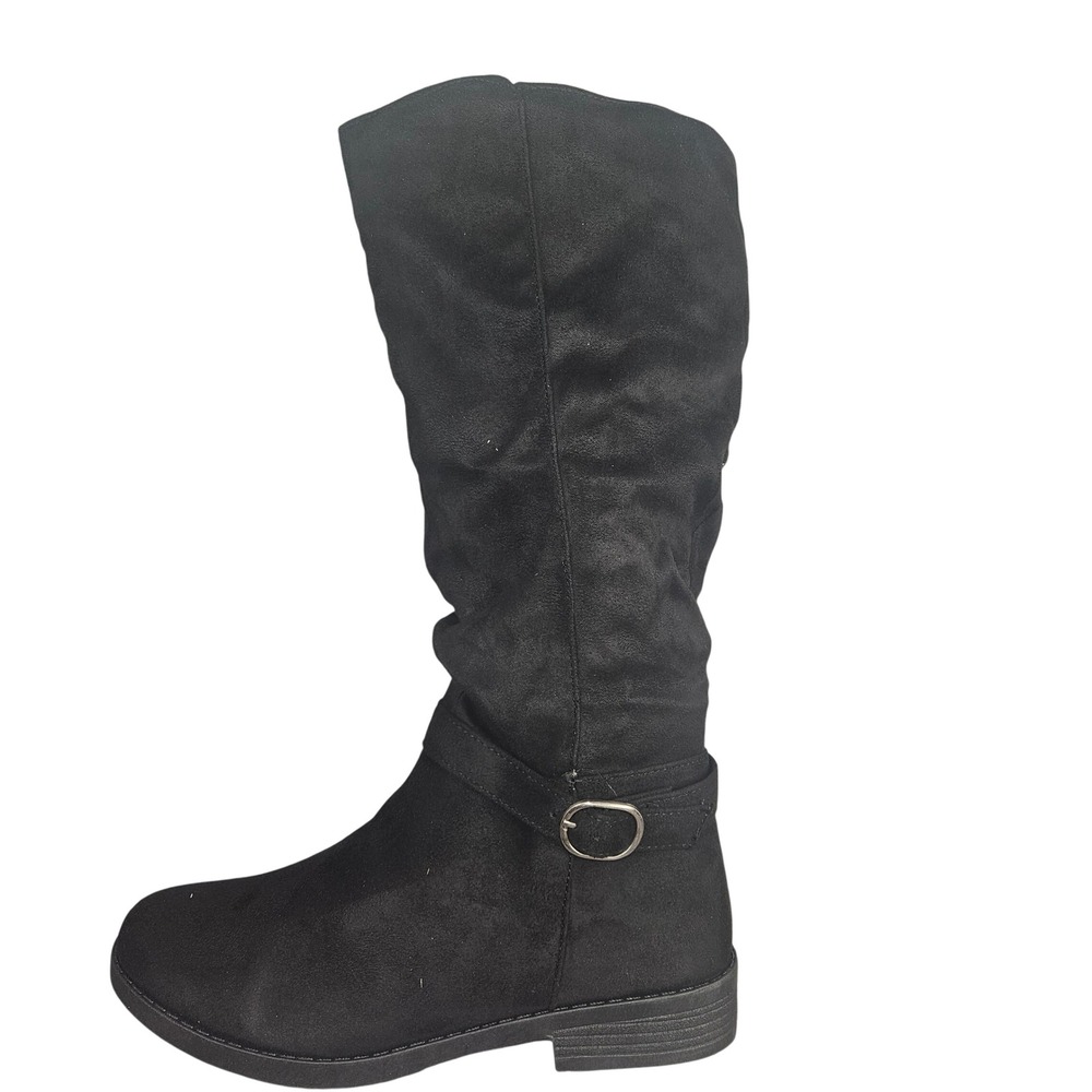 Chambers Womens Black Faux Suede Slouchy Tall Knee High Boots Size 8.5M Buckle